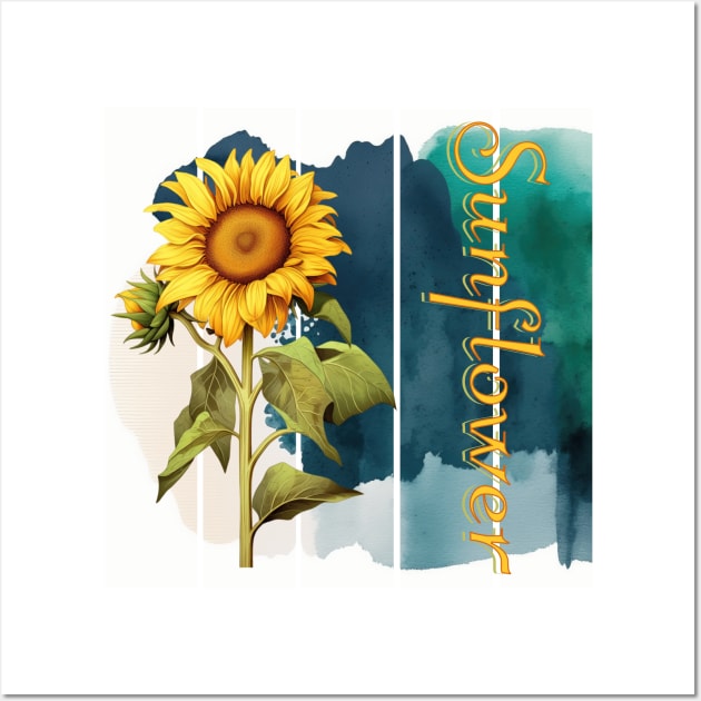 A beautiful design with a vintage Sunflower and intricate text.  Background with watercolor art Wall Art by HSH-Designing